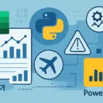 Integration diagram illustrating Excel, Python, and Power BI working together for aviation crew report analysis and predictive safety.